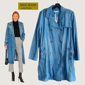 MAX JEANS by Max Studios NEW Minimalist Military Double Breasted Trench Coat L
